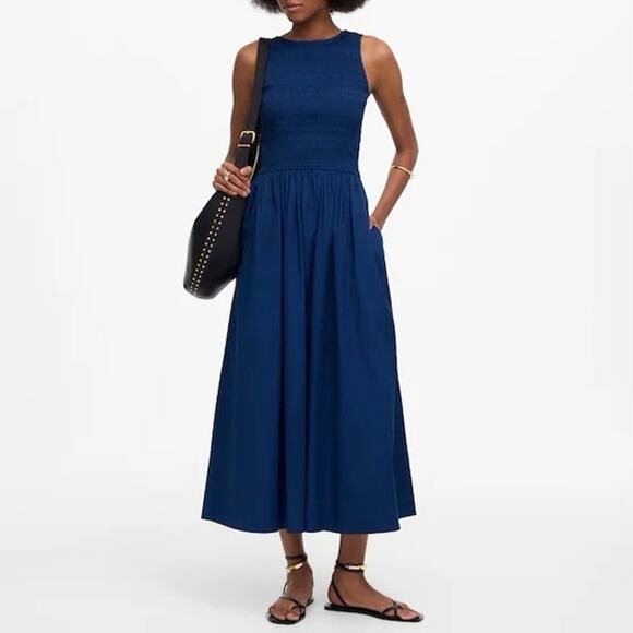 NWT Madewell The Melody Scoopback Smocked Midi Dress In Blue Moon Size Large - Picture 1 of 10